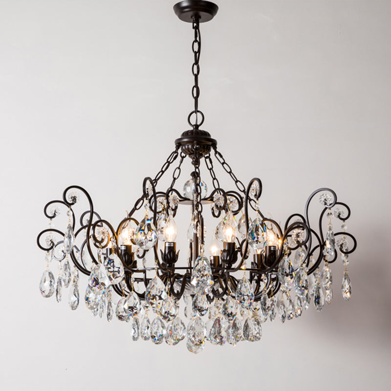Swirling Chandelier Light Antique Metal Suspended Lighting Fixture with Crystal Droplet