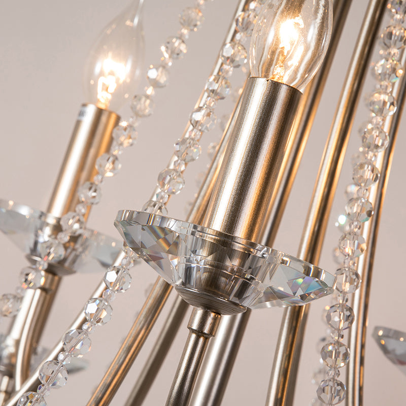 Country Style Candlestick Chandelier Metallic Hanging Light Kit with Crystal Strand