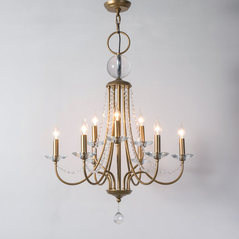 Country Style Candlestick Chandelier Metallic Hanging Light Kit with Crystal Strand