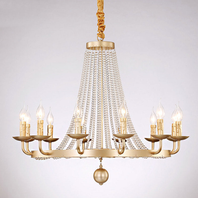 Metal Chandelier Candelabra Retro Ceiling Pendant Light with Flared Crystal Strand