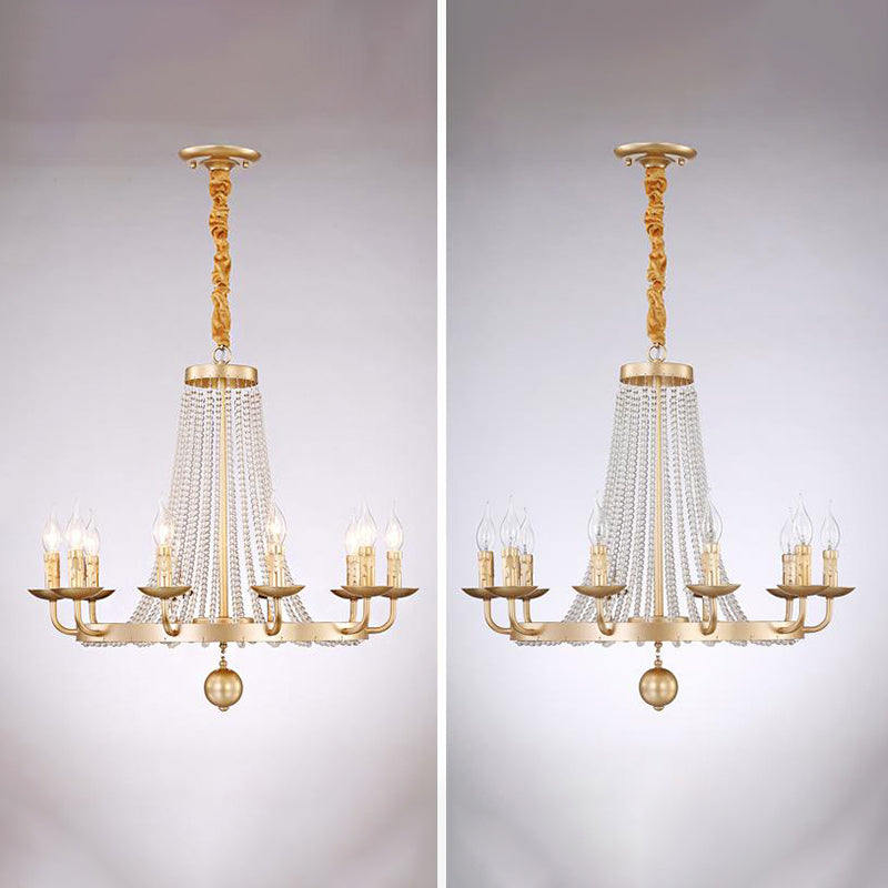 Metal Chandelier Candelabra Retro Ceiling Pendant Light with Flared Crystal Strand
