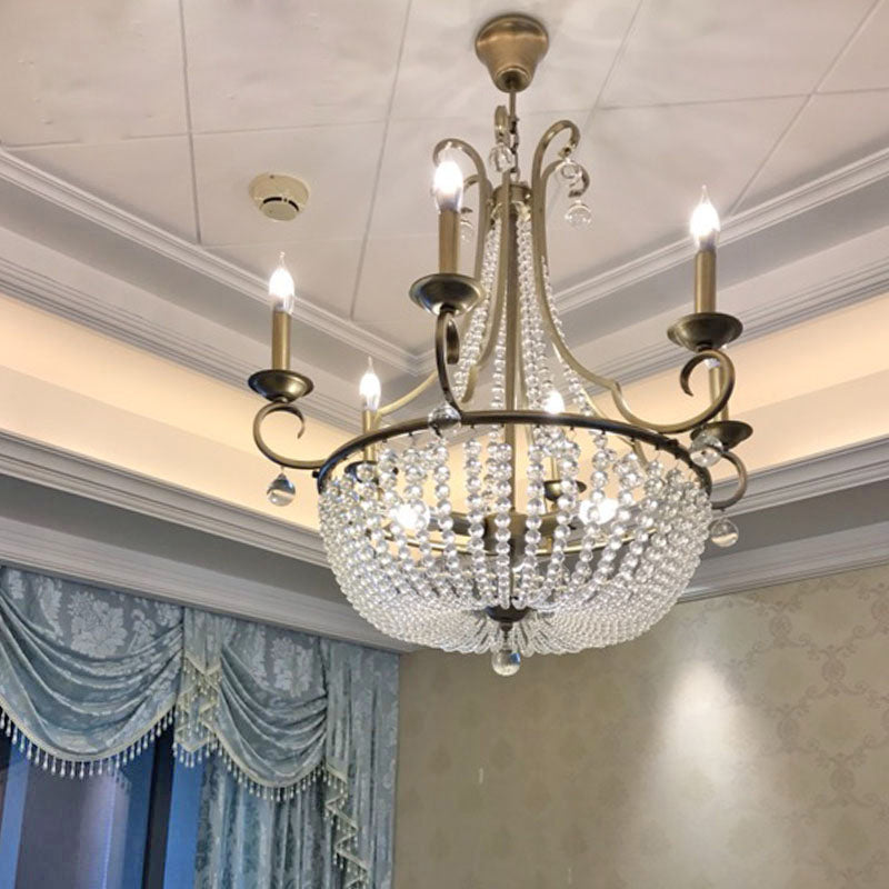 Lámpara colgante de cesta de cuentas de cristal Candelera de techo de comedor rústico con diseño de velas