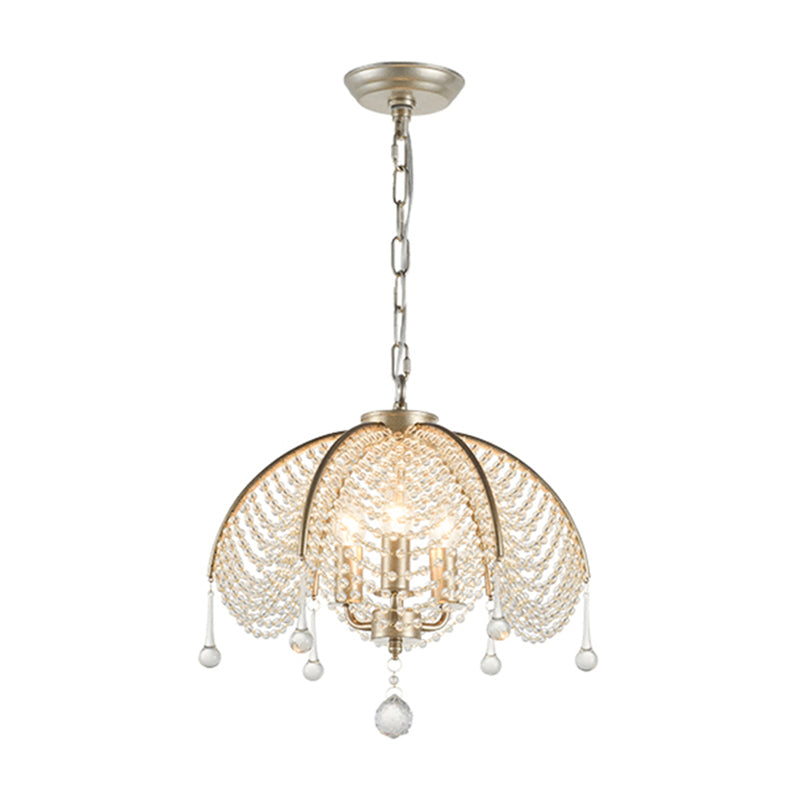Candle Metal Chandelier Lighting Rural Kitchen Hanging Lamp with Crystal Draping