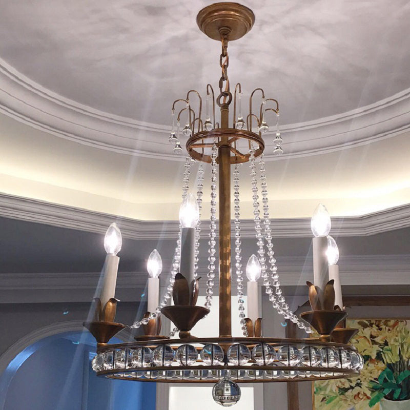 Candle Style Living Room Chandelier Antique Clear Crystal 6 Heads Ceiling Hang Light