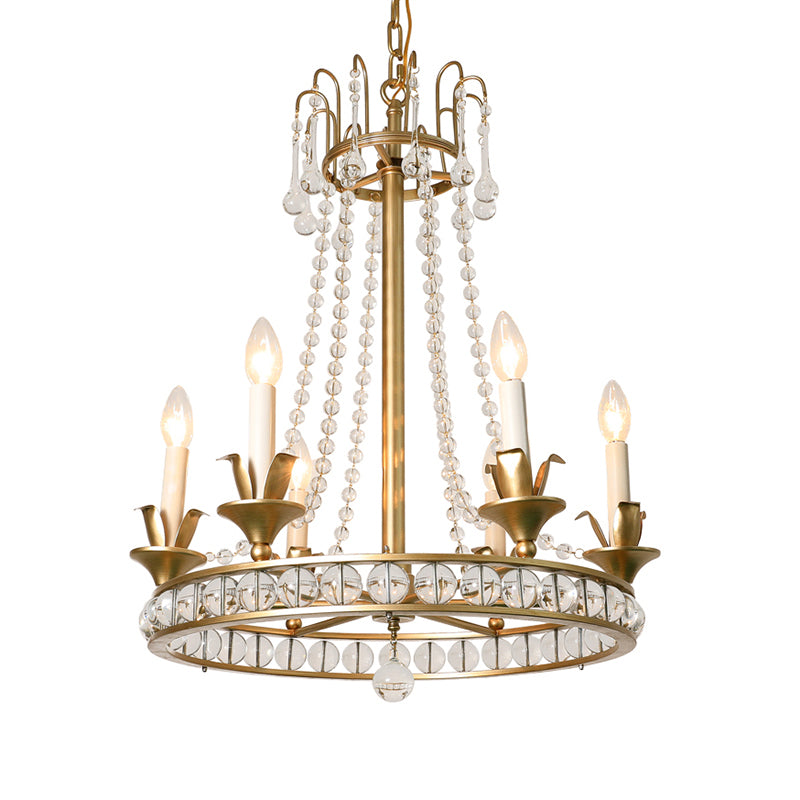 Candle Style Living Room Chandelier Antique Clear Crystal 6 Heads Ceiling Hang Light