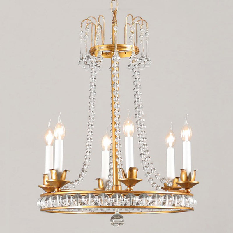 Candle Style Living Room Chandelier Antique Clear Crystal 6 Heads Ceiling Hang Light