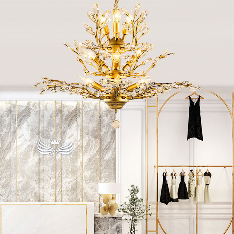 Tiered Branch Crystal Chandelier Lighting Rustic Restaurant Hanging Ceiling Light
