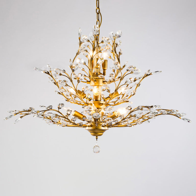 Tiered Branch Crystal Chandelier Lighting Rustic Restaurant Hanging Ceiling Light