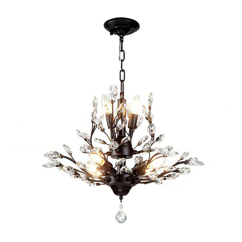 Branch Shaped Living Room Pendant Light Country Style Crystal Chandelier Light Fixture