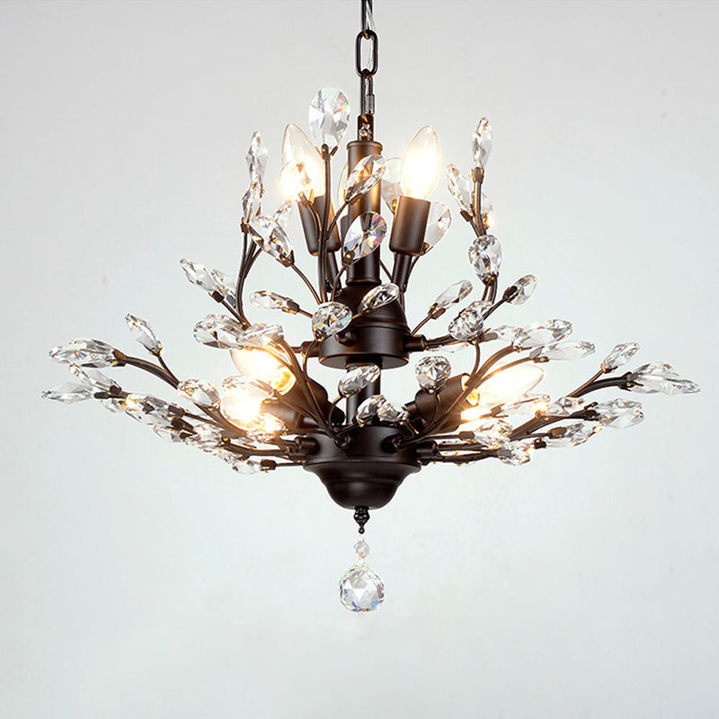 Branch Shaped Living Room Pendant Light Country Style Crystal Chandelier Light Fixture