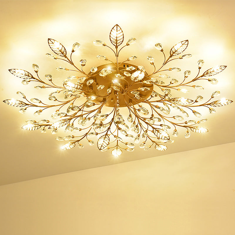 Gold Rami Soffitto Light Fixture Rustico Crystal Hallway LED Flush Montaggio Lampada