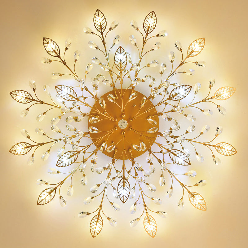 Gold Rami Soffitto Light Fixture Rustico Crystal Hallway LED Flush Montaggio Lampada