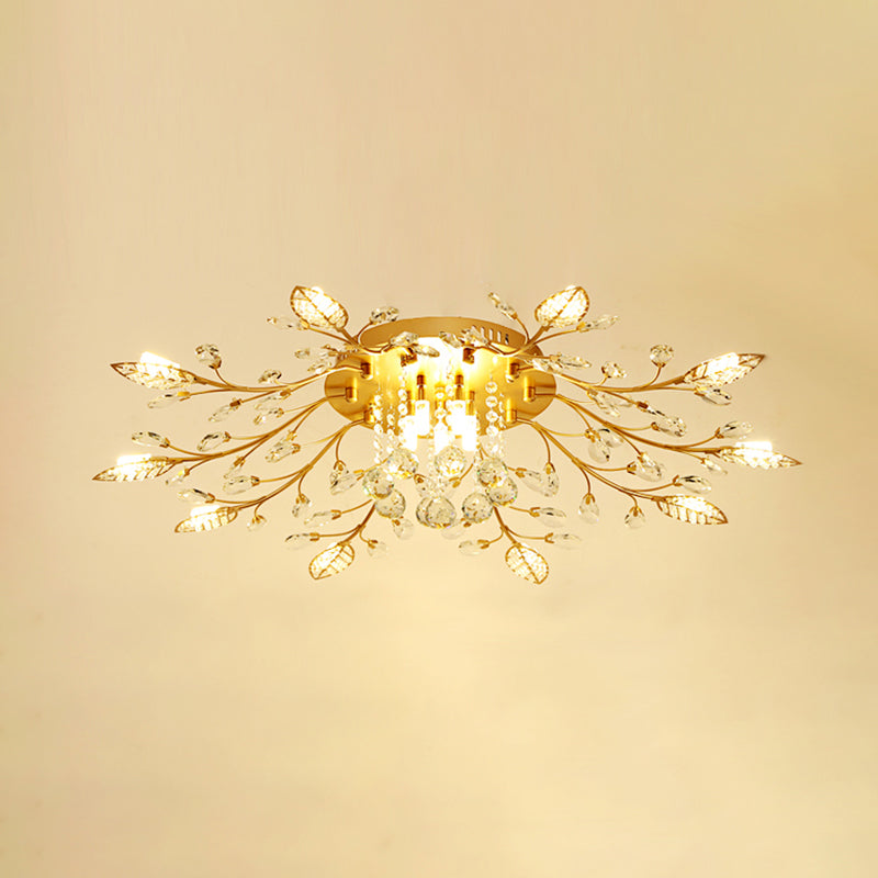Gold Rami Soffitto Light Fixture Rustico Crystal Hallway LED Flush Montaggio Lampada