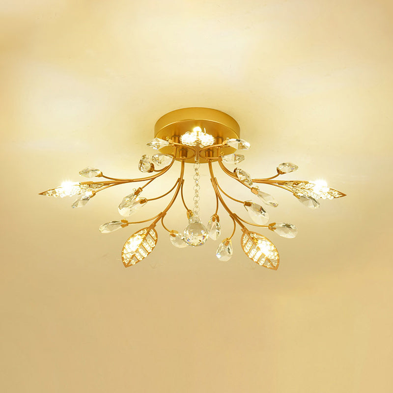 Gold Rami Soffitto Light Fixture Rustico Crystal Hallway LED Flush Montaggio Lampada