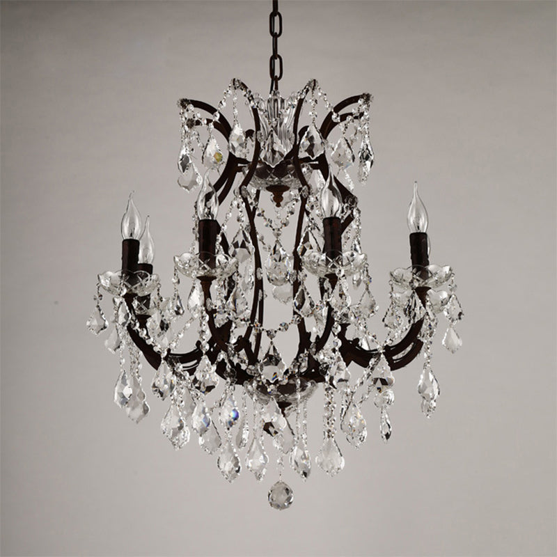 Vintage Candle Chandelier Pendant Light Crystal Draping Ceiling Hang Light in Rust