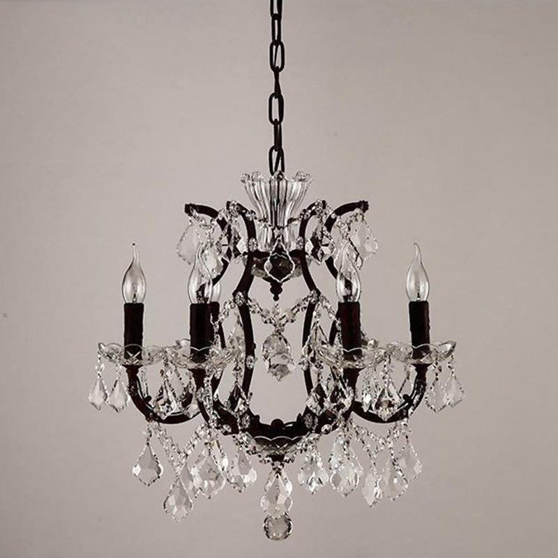 Vintage Candle Chandelier Pendant Light Crystal Draping Ceiling Hang Light in Rust