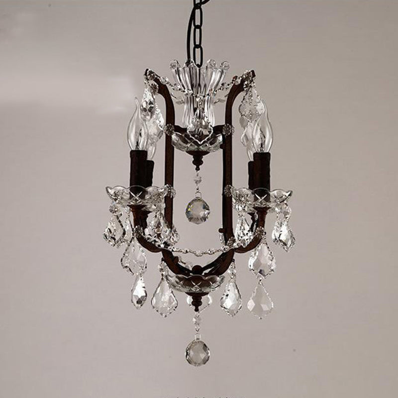 Vintage Candle Chandelier Pendant Light Crystal Draping Ceiling Hang Light in Rust