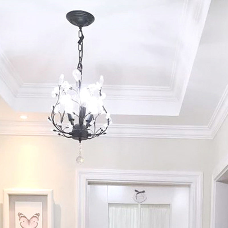 3-Bulb Branch Shaped Hanging Lamp Rural Beveled Crystal Ceiling Chandelier for Foyer