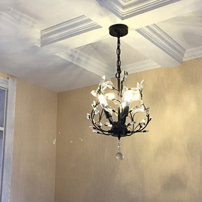 3-Bulb Branch Shaped Hanging Lamp Rural Beveled Crystal Ceiling Chandelier for Foyer