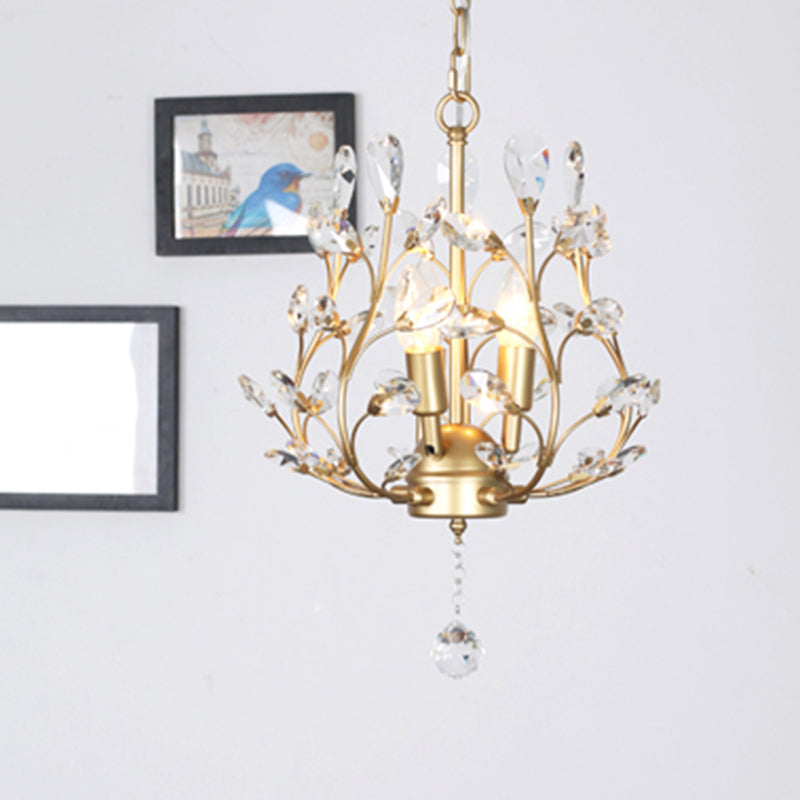 3-Bulb Branch Shaped Hanging Lamp Rural Beveled Crystal Ceiling Chandelier for Foyer