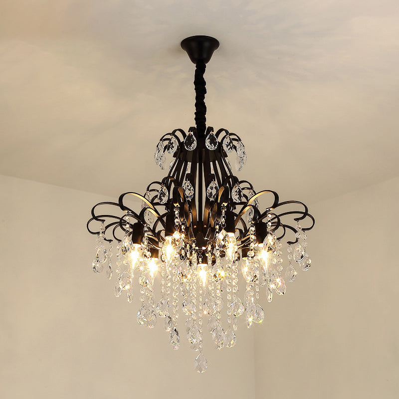 Candle Dining Room Down Chandelier Country Crystal Drape Pendant Lighting Fixture