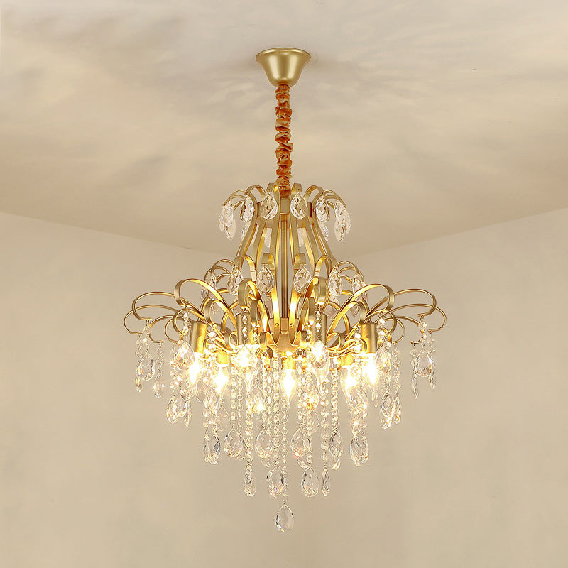 Candle Dining Room Down Chandelier Country Crystal Drape Pendant Lighting Fixture