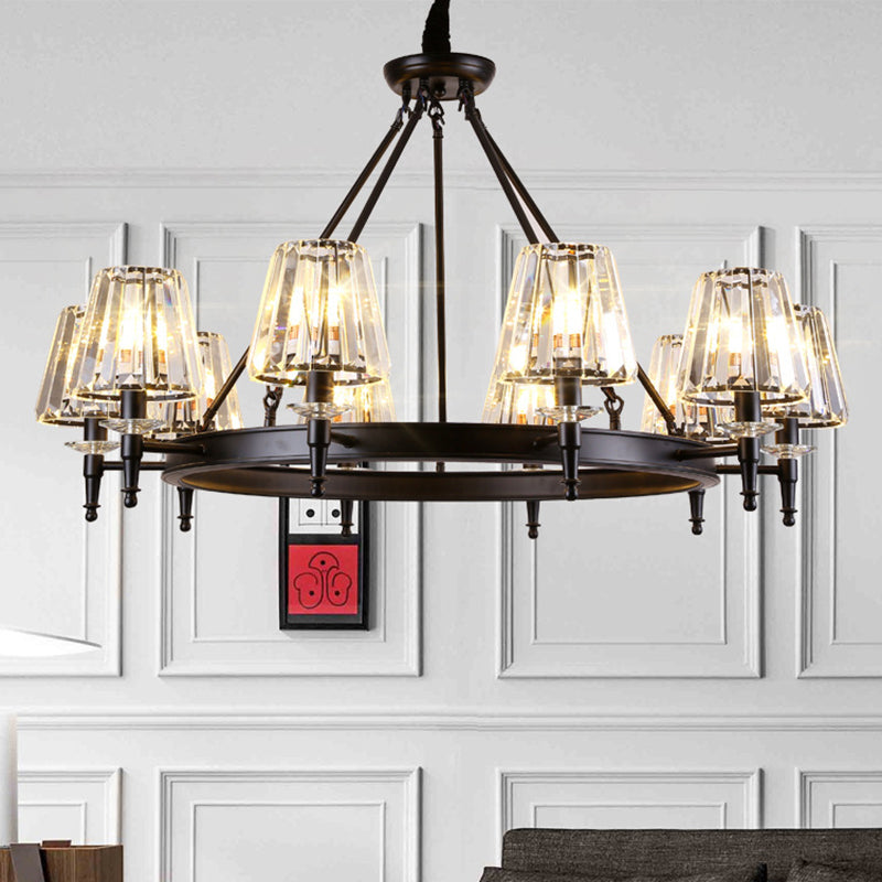 Conical Bedroom Chandelier Classic Crystal Block Black Suspended Lighting Fixture