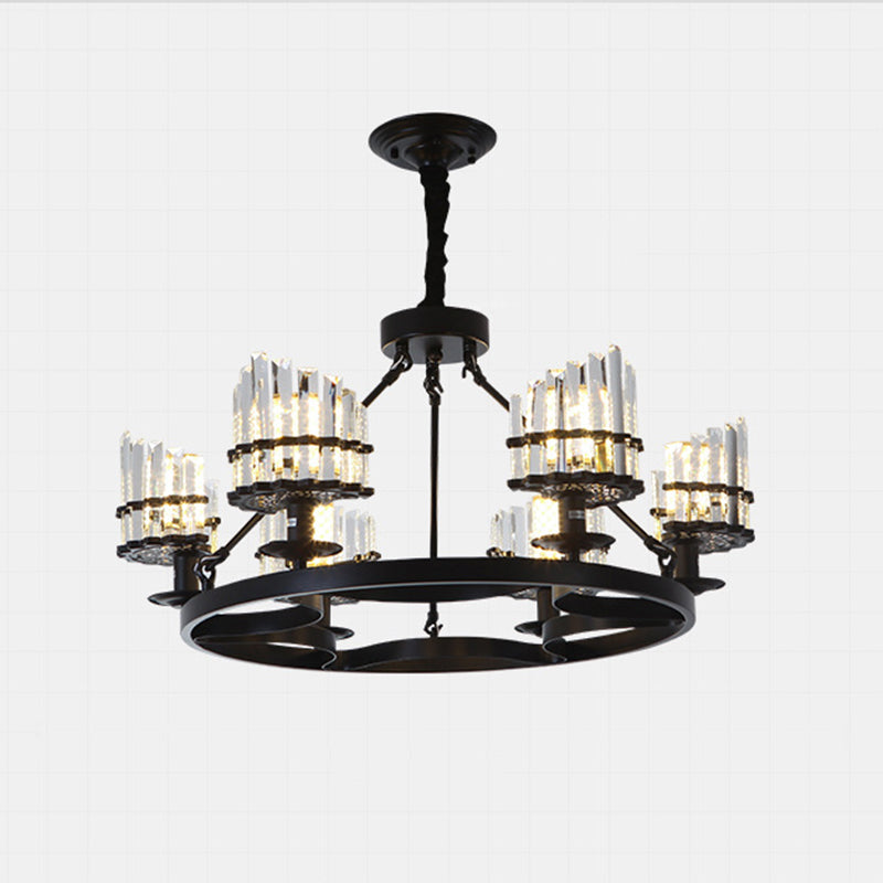 Kreisförmige Kristallstangen Kronleuchter Vintage Wohnzimmer Hanging Anhängerlampe in Schwarz