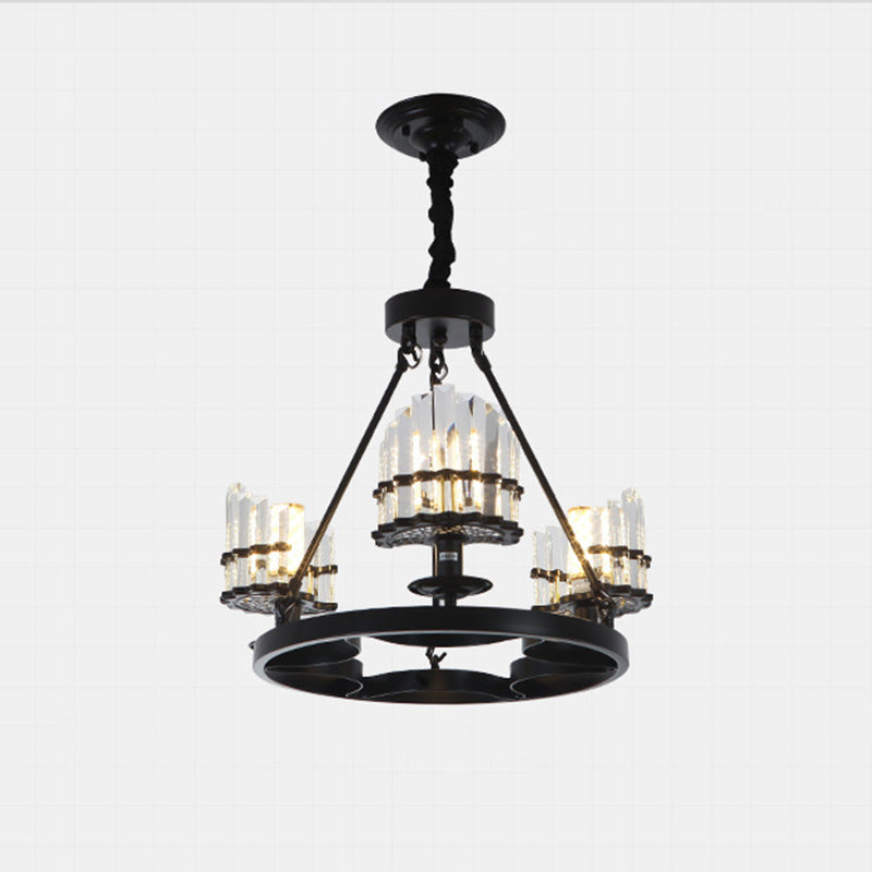 Kreisförmige Kristallstangen Kronleuchter Vintage Wohnzimmer Hanging Anhängerlampe in Schwarz