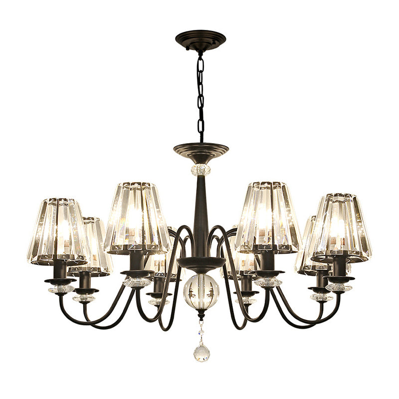 Ceiling Pendant Lamp Classic Bedroom Chandelier with Cone Crystal Shade in Black