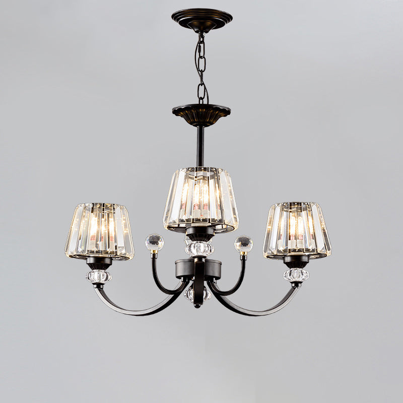 Ceiling Pendant Lamp Classic Bedroom Chandelier with Cone Crystal Shade in Black