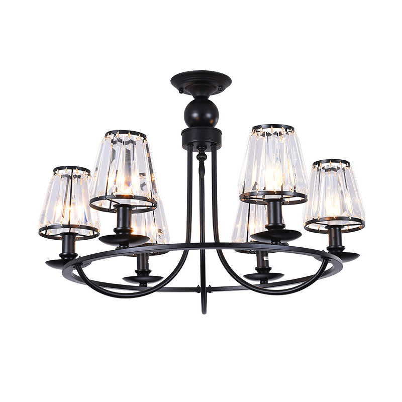 Schwarze konische Deckenhängung Lampe Traditionelle Cut-Kristall-Esszimmer Kronleuchter