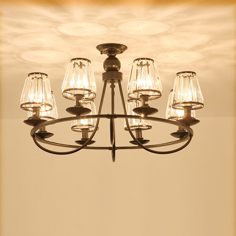 Schwarze konische Deckenhängung Lampe Traditionelle Cut-Kristall-Esszimmer Kronleuchter