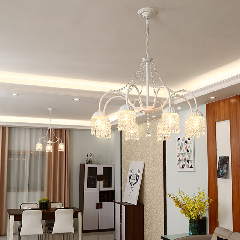 Crystal Tassel LED Chandelier Lamp Country Style Living Room Hanging Light Fixture