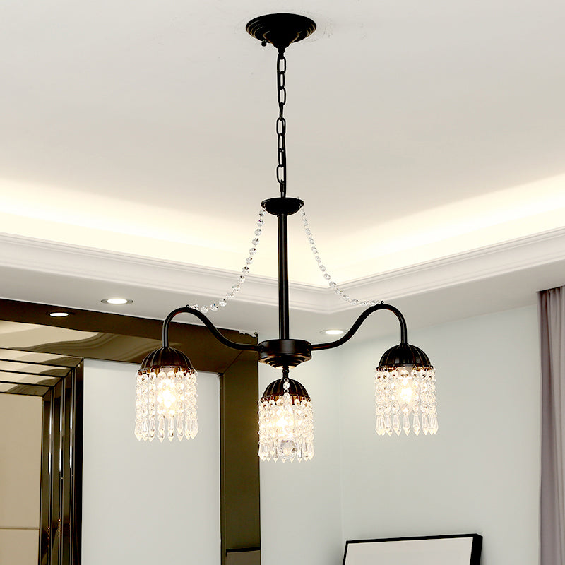 Crystal Tassel LED Chandelier Lamp Country Style Living Room Hanging Light Fixture