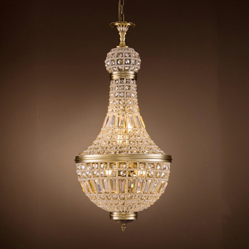 Brass Empire Chandelier French Country Crystal Bedroom Ceiling Pendant Light Fixture