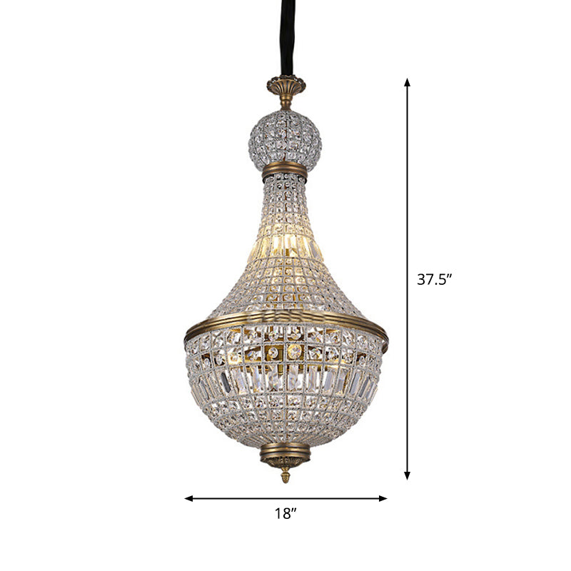 Brass Empire Chandelier French Country Crystal Bedroom Ceiling Pendant Light Fixture