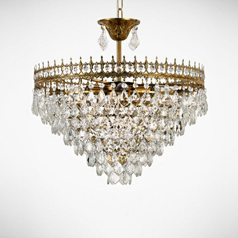 Victorian Crown Shaped Hanging Lamp Clear Teardrop Crystal Chandelier for Living Room