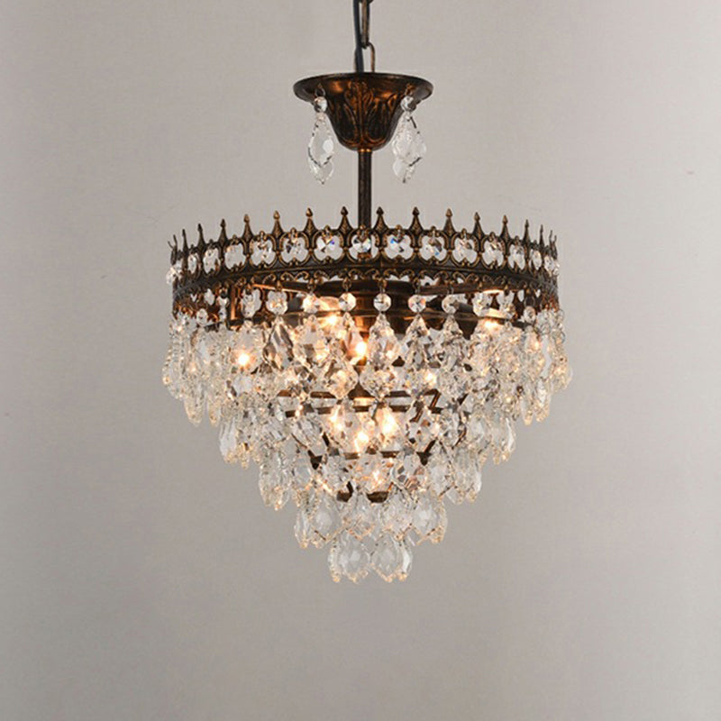 Victorian Crown Shaped Hanging Lamp Clear Teardrop Crystal Chandelier for Living Room
