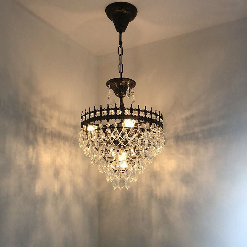 Victorian Crown Shaped Hanging Lamp Clear Teardrop Crystal Chandelier for Living Room