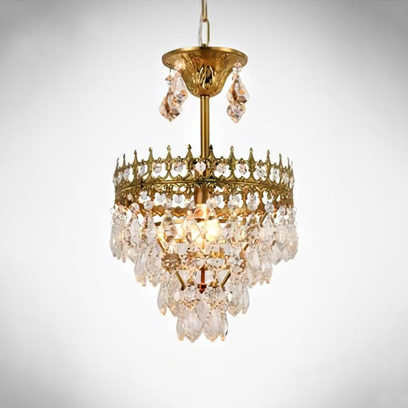 Victorian Crown Shaped Hanging Lamp Clear Teardrop Crystal Chandelier for Living Room