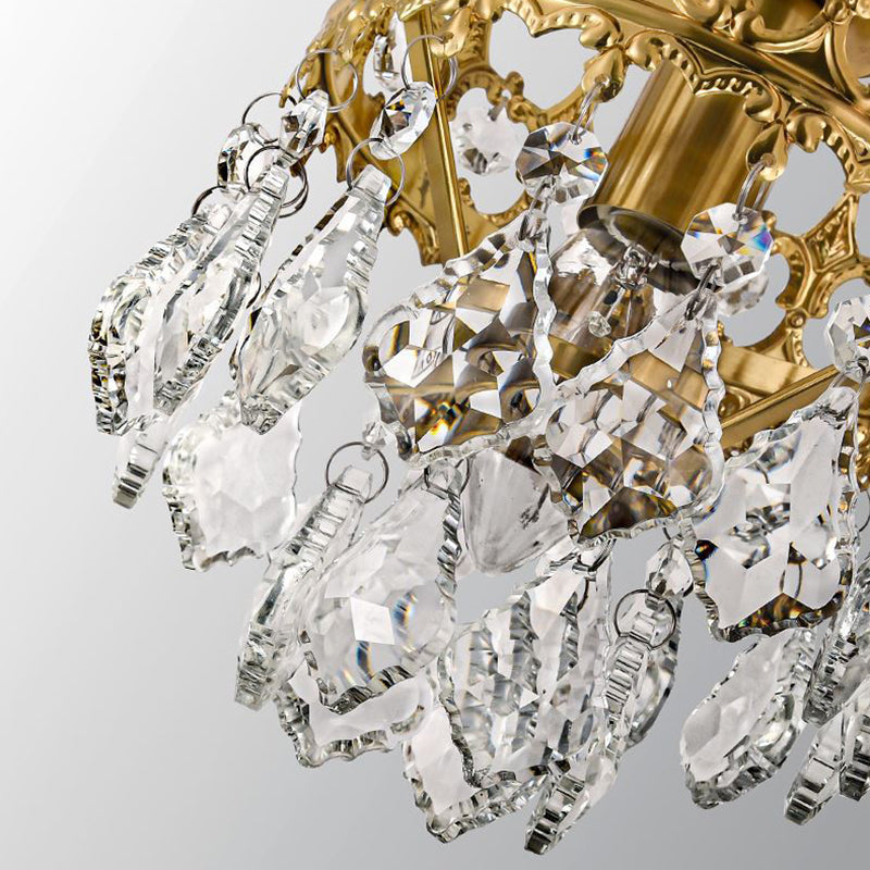 Victorian Crown Shaped Hanging Lamp Clear Teardrop Crystal Chandelier for Living Room