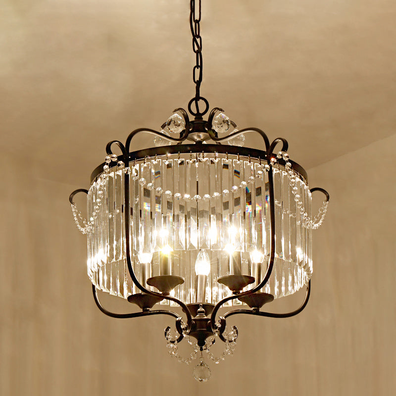 Candle Ceiling Chandelier Retro Prismatic Crystal Hanging Lamp with Scroll Frame
