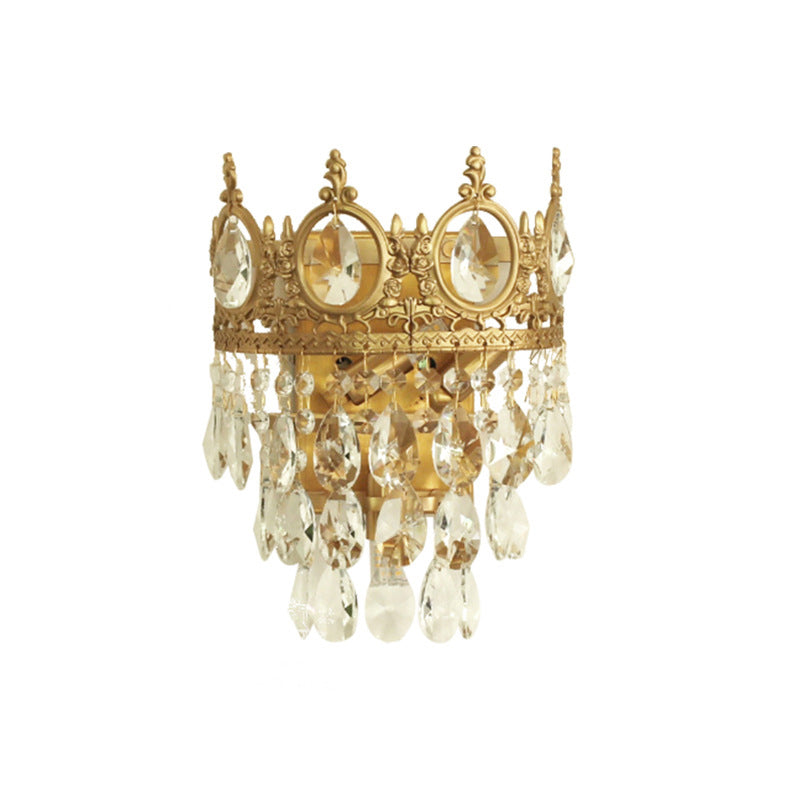 Salon de salon en forme de couronne Lumière antique en métal antique 3-Bulb Gold Gold avec des cristaux en larmes