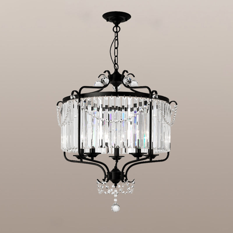 Clear K9 Crystal Chandelier Vintage Black Round Dining Room Hanging Light Fixture