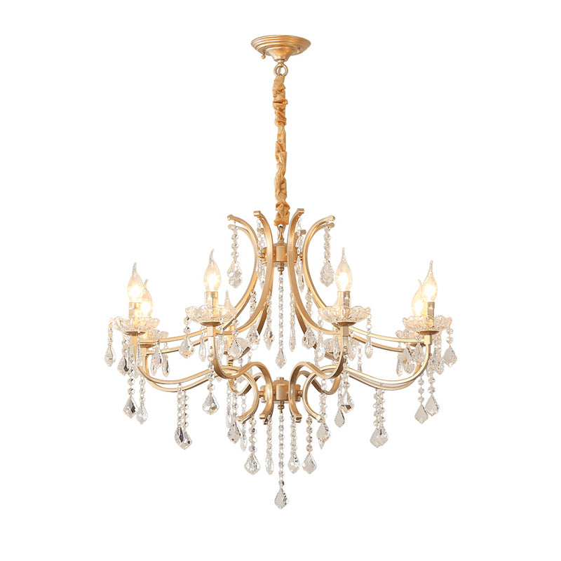 Luz de techo colgante de estilo de araña chapada en oro de metal con drapeado de cristal