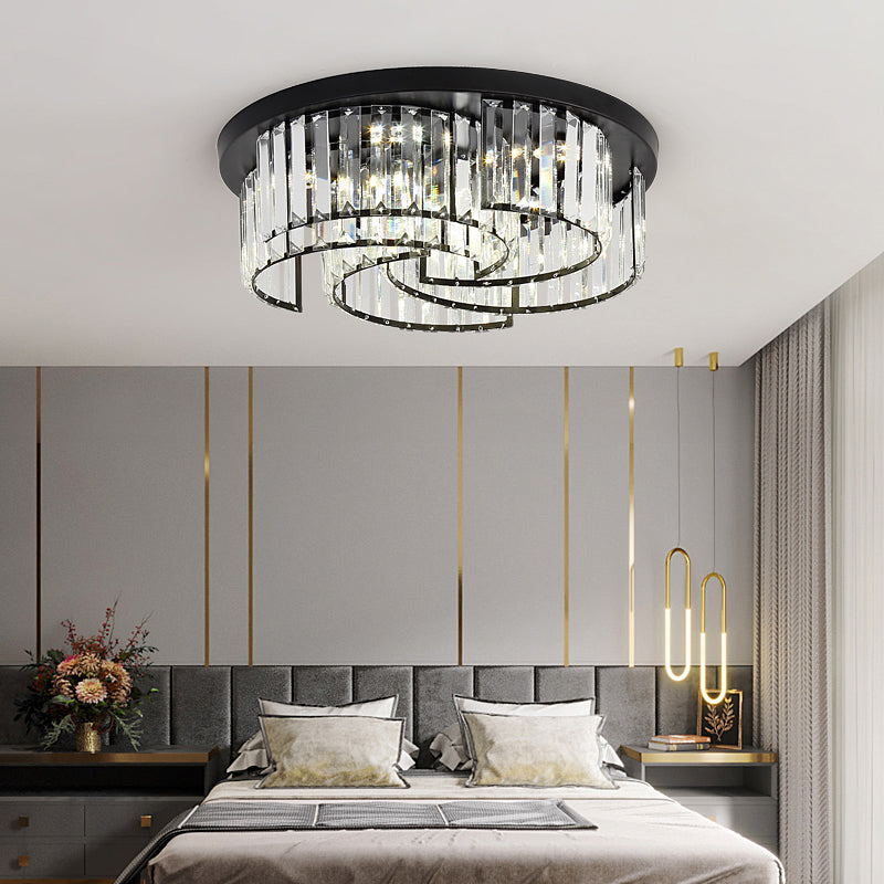 Black Windmill Shaped Ceiling Fixture Modern Prismatic Crystal LED Flush Mount Lighting