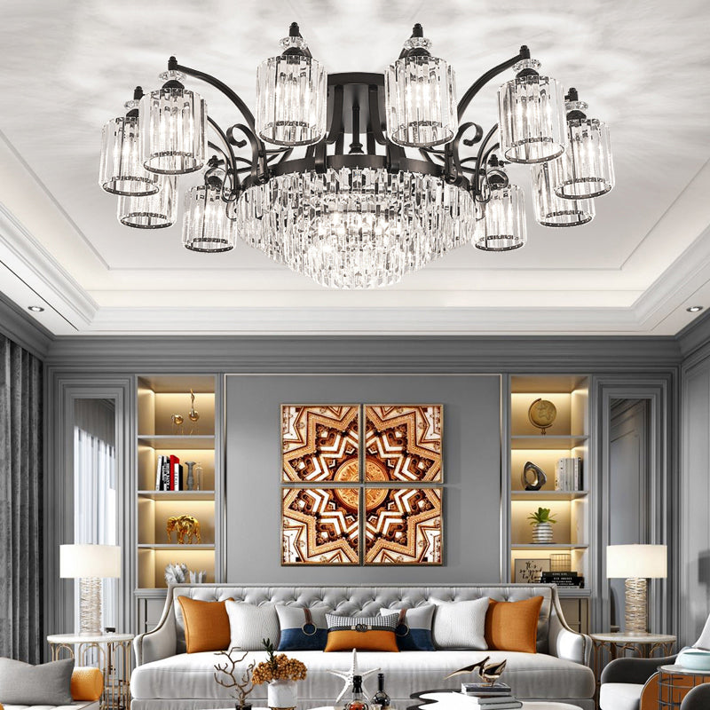 Zylindrisch Kristall Flush Mount Modern Modernes Esszimmer halb Flush Deckenleuchte in Schwarz