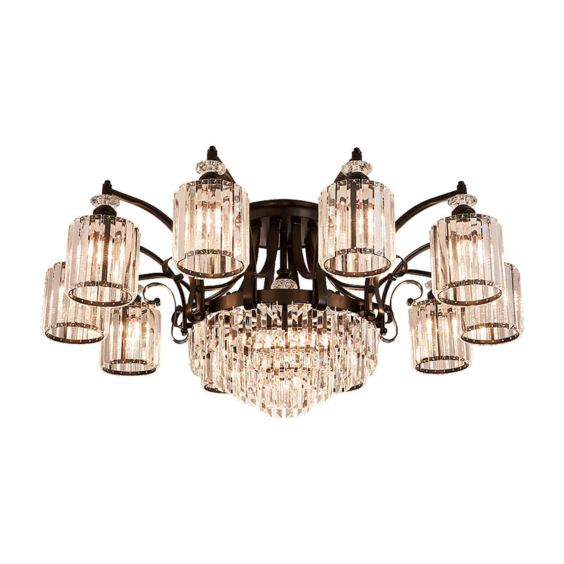 Zylindrisch Kristall Flush Mount Modern Modernes Esszimmer halb Flush Deckenleuchte in Schwarz