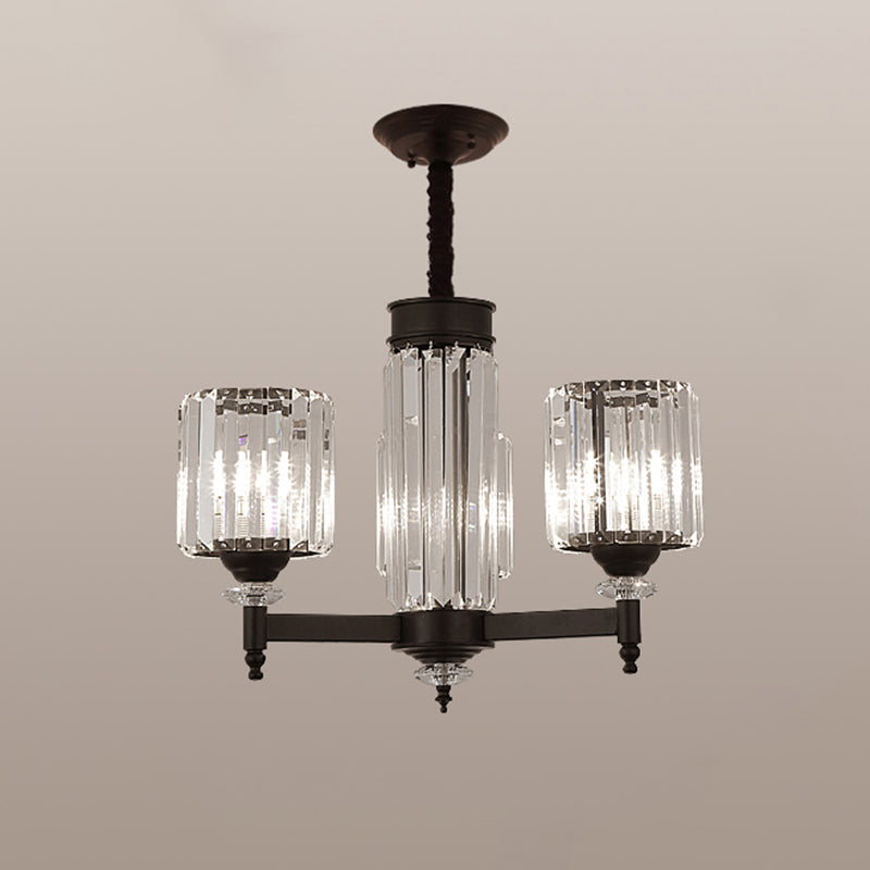 Black Chandelier Lighting Vintage Rectangular-Cut Crystal Cylinder Ceiling Light Fixture